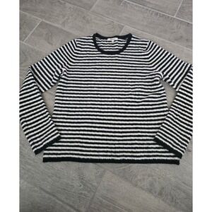 Madewell Colette Striped Wool Sweater Fuzzy Knit Long Sleeve Black White Large